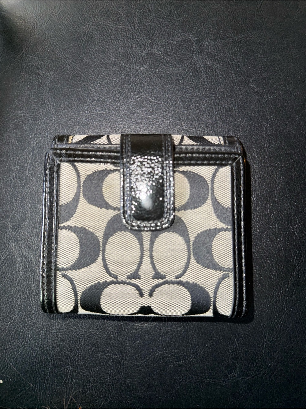 Coach Black and Cream Signature Canvas Wallet with Buckle - Picture 4 of 8
